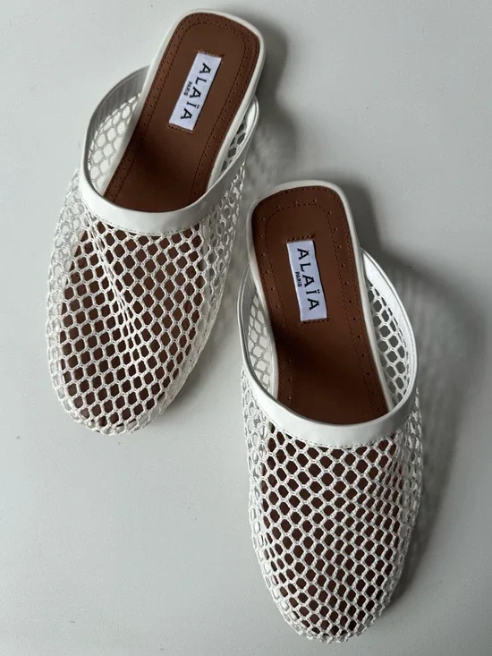 ALAÏA White Fishnet Mesh Slides | Iconic Net Mules Made in Italy Size 37 - Picture 1 of 11